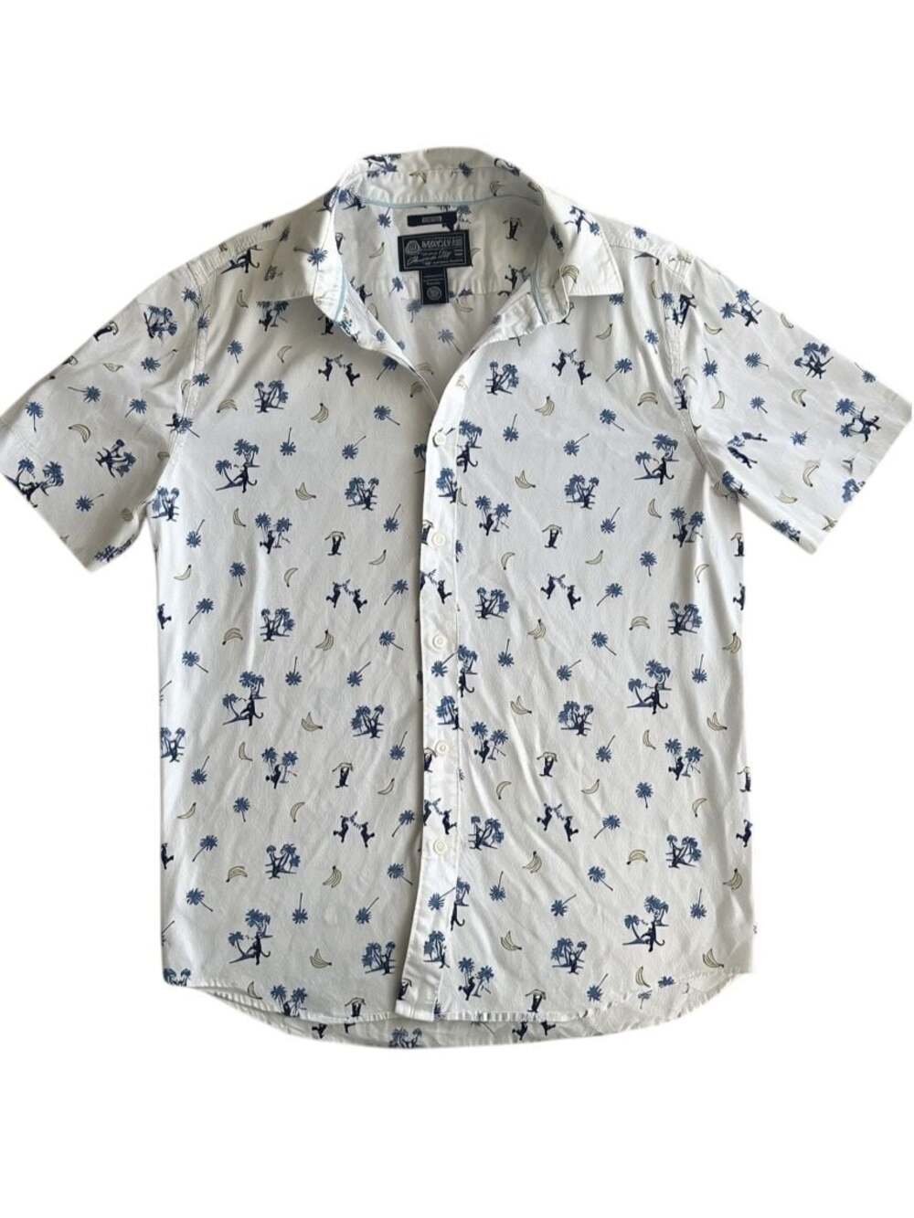 American Rag Men's White Tropical Monkey and Banana Print Short Sleeve Button Do